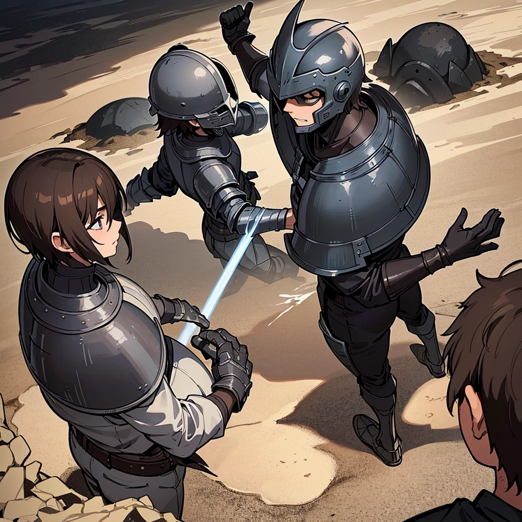 Best illustrations、Best Quality、(have a round shield)、(((Simple grey armor、Black trousers、Black gloves、Short Hair、Brown Hair、20 year old man、Iron Helmet、Iron helmet)))、(((Fighting Pose)))、(Old ruins、desert。Grass)、(Black, muddy swamp)、(Medieval Knight)、(Close your eyes、get annoyed、Open your mouth、Get angry、Sweat)、battlefield、(From above、From the back)、Sea of mud、Black Sea、Black Deep Sea