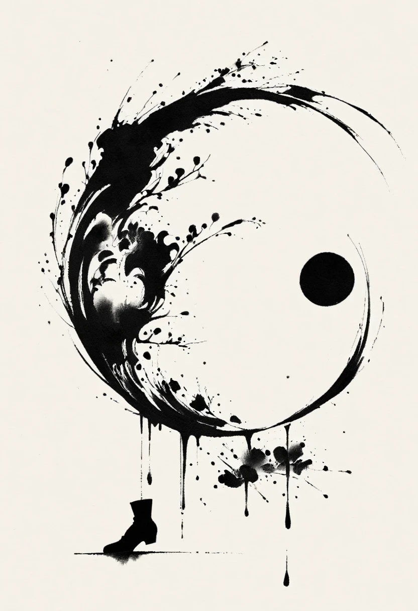 中国Ink Painting, Gray and White, at the lowest limit,White background,Footprinting, Minimalism, Huge negative space, Ink Painting, Abstract,(A western cowboy:1.5),