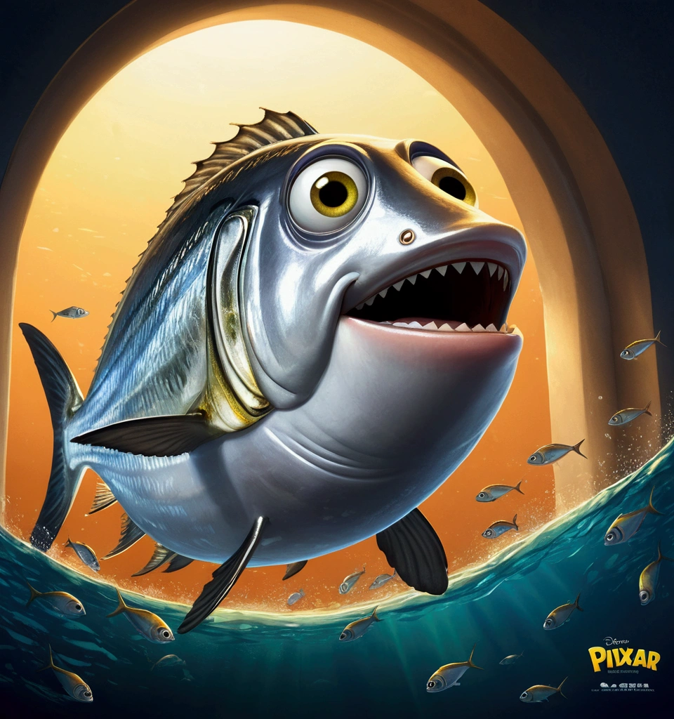 A sardine, pixar cartoon style，masterpiece, best quality