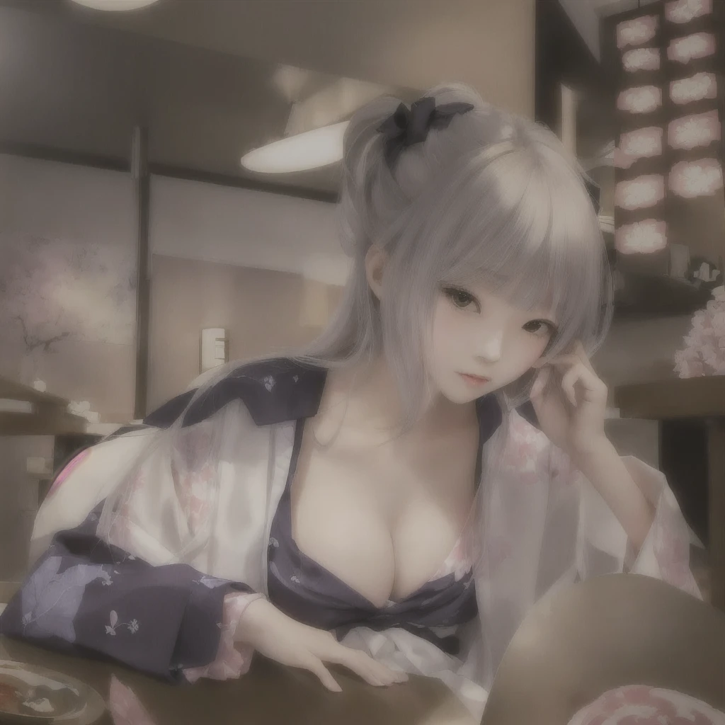 Anime girl in kimono、sitting in a restaurant holding a plate of food, Gwaiz, Gwaiz on ピクシブ artstation, Gwaiz on artstation ピクシブ, by Shimo, Zerochan Art, artwork in the style of Gwaiz, everyone, digital art on pixiv,  In a dress, ピクシブshe is a japanese woman she is 17 years old. she is very skinny. Her shoulders are very narrow. she is naked. her breasts are small. She is 170 cm tall. She weighs 35kg. She has a transparent pink cunt exposed. She draws the female genitalia clearly.Her outline is thin and she doesn't use black, A sweet look in love. Her cheeks are dyed red. Japanese painting. pale watercolor. Do not draw outlines.The uterus and vagina are visible through the skin. The skin is transparent and the organs are visible.Very thin, small breasts, thin legs Pink straight hair, brown eyes, A short skirt with a checkered pattern, a tie of the same color as the skirt, and a navy blue blazer.Female genitalia exposed.  with an anarchic color scheme.A Japanese high school girl is coming home from school and changing her clothes, exposing her skin.She is wearing a navy blazer, a plaid/checkered skirt, black knee-high socks, and has long pink hair, wearing glasses.The genitals are exposed and conspicuous.I'm changing clothes in my room and I'm naked. She doesn't even wear underwear.Do not draw outlines. A pale watercolor painting. Color saturation is low.