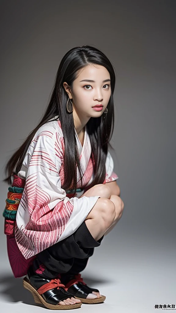 Female, (), (Very cute face), Moist skin, (Pink and bright eyes), (Full body: 1.4),
BREAK,
(Very beautiful warrior: 1.3), (Kicking: 1.3),
BREAK,
Earrings, Short length, (Black grass tattoo on body: 1.3), (Full body: 1.4),
BREAK,
(Cute kimono: 1.2), (Black haori: 1.2),
BREAK,
(Super long hair), (Light gray hair: 1.2), (Gradient hair: 1.3), (Red tips: 1.3),
BREAK,
(Realistic: 1.3), Masterpiece, Perfect lighting, (Ultra high resolution), (8K), (Highly detailed: 1.4), (Full body: 1.4), (Symmetrical: 1.2), (One shot),
BREAK,
(Japanese city: 1.2),
BREAK,
(Demon Slayer: 1.4), (Hirose Suzu: 1.3), (Kamado Nezuko),