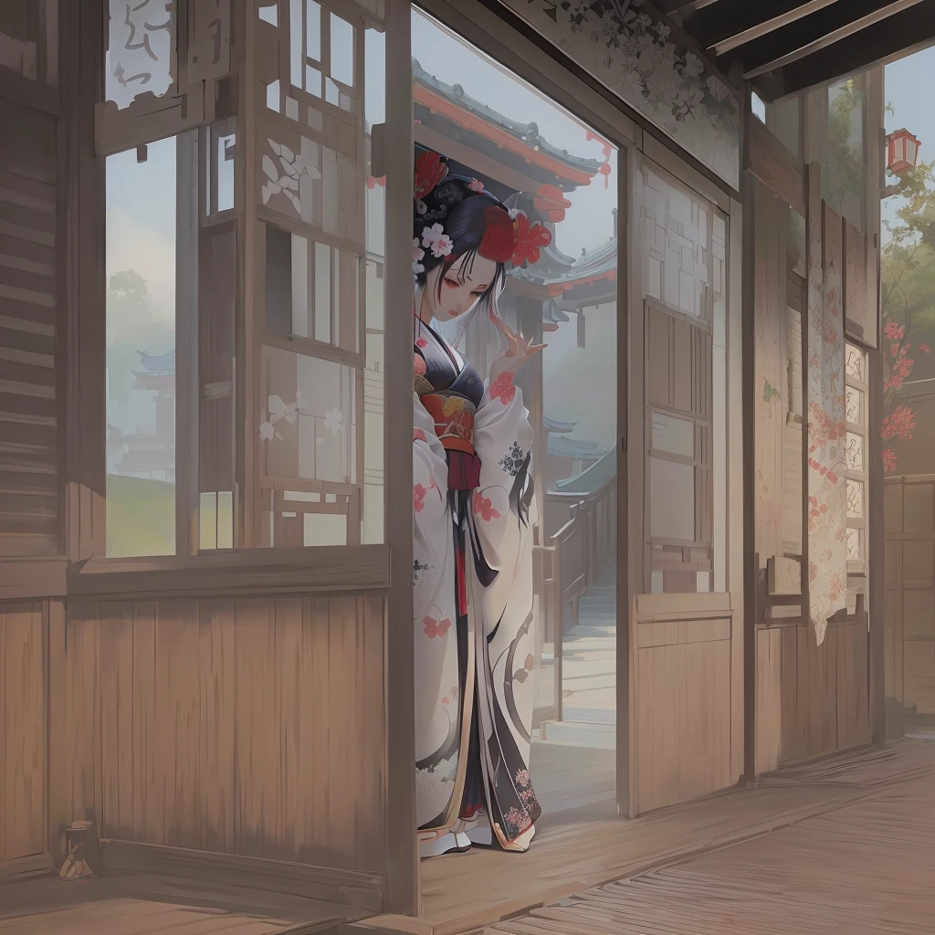 Anime-style scene with kimono-clad women and geisha, Painted in an anime artist's studio, Created by Anime Painter Studio, artwork in the style of Gwaiz, Zerochan Art, Anime Scene, Singey, by Shimo, Anime Background Art, pixiv Contest Winner, Gwaiz, Gwaiz on pixiv artstationA 17-year-old Japanese girl with vibrant hair colors, long hair, daring hair styling, slender figure, plump cheeks. She embodies the punk rock aesthetic, dressed like a punk rocker with bold attire, large sunglasses, a defiant expression. She stands at 170 centimeters tall, weighs 30 kilograms, wears long boots, with her thighs visible under a red pleated skirt. Adorned with numerous silver accessories. Depict with distinct outlines, using colors other than black for the outlines, using colorful hues for the outlines. She's into girls' rock, punk, Electric guitar, vibrant colors, stages, and backed by a band. An underground clubhouse with colorful lighting amidst the darkness. Colorful candies resembling mountains of treats are plentiful, strewn all around. A tall, well-built man with blonde hair is present, adorned with tattoos, a nose piercing, and a split tongue.