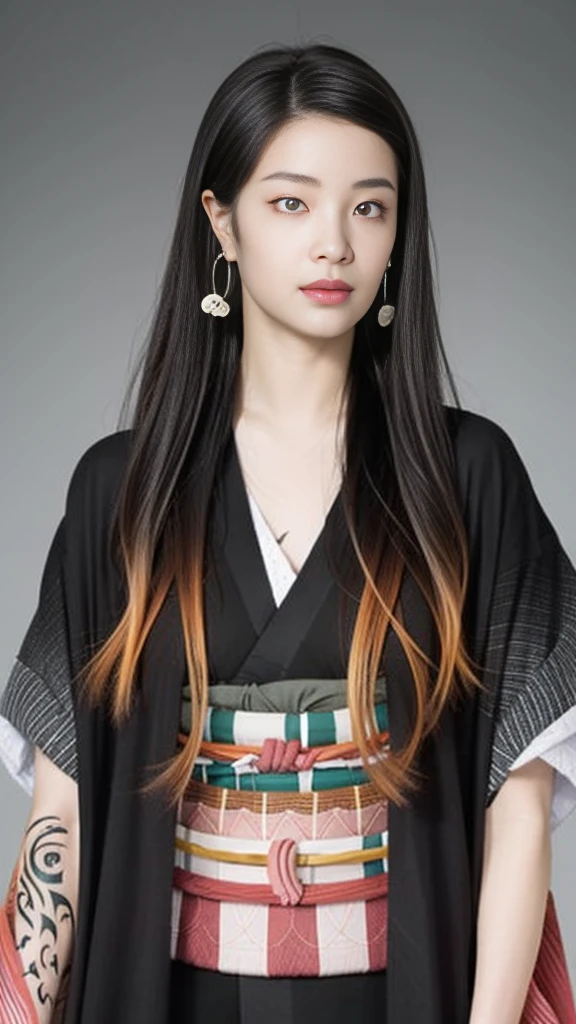 Female, (16 years old), (Very cute face), Moisturized skin, (Pink and bright eyes), (Full body: 1.4),
BREAK,
(Kicking: 1.3),
BREAK,
Earrings, Short length, (Black grass tattoo on body: 1.3),
BREAK,
(Cute kimono: 1.2), (Black haori: 1.2),
BREAK,
(Super long hair), (Light gradient hair: 1.3), (Red tips: 1.3),
BREAK,
(Realistic: 1.3), (Ultra high resolution), (Very detailed: 1.4), (Full body: 1.4), (Symmetrical: 1.2), (One shot),
BREAK,
(Japanese city: 1.2),
BREAK,
(Demon Slayer: 1.4), (Hirose Suzu: 1.3), (Kamado Nezuko),