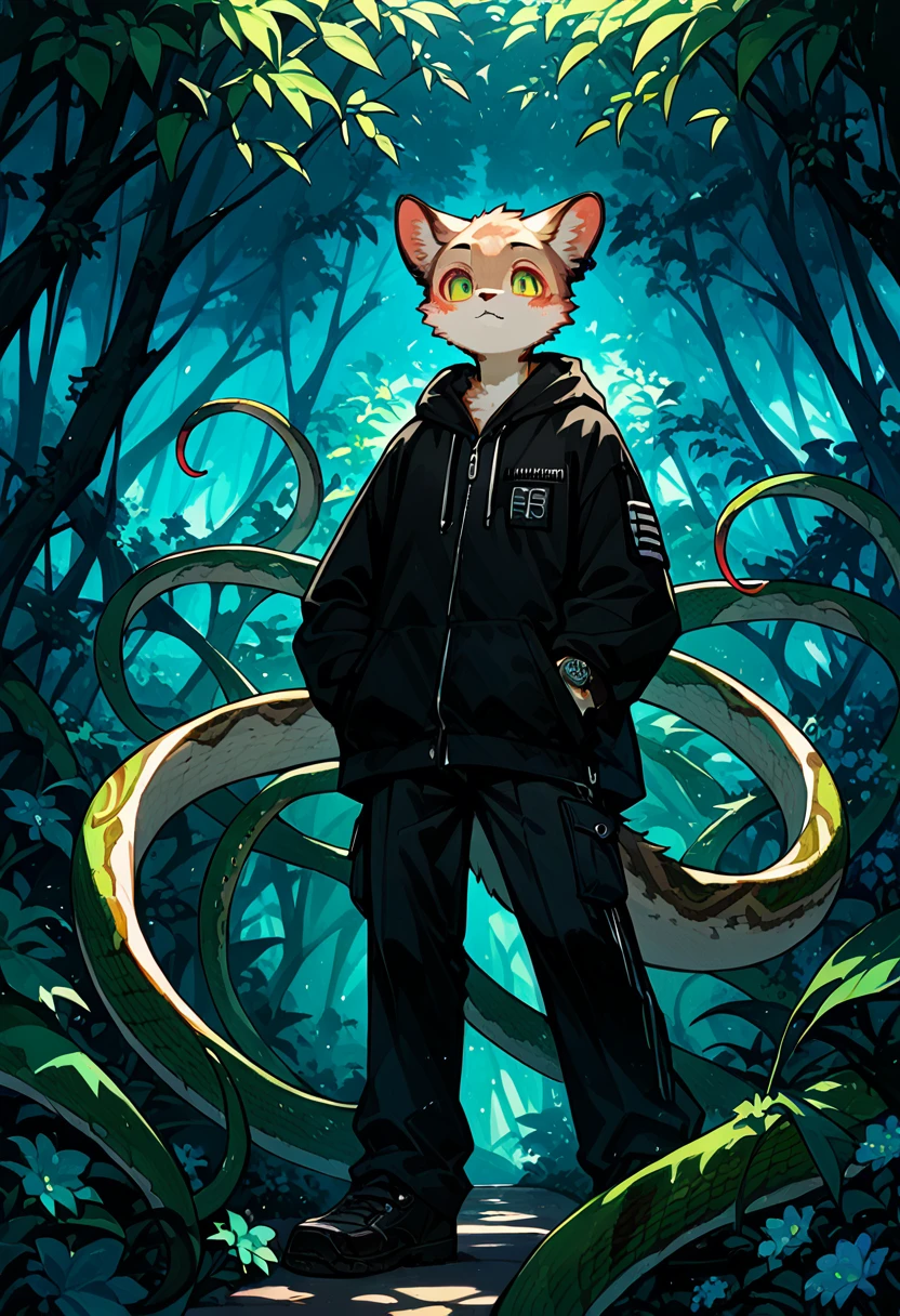 e621(best quality, high resolution, ultra-detailed)silhouett(kemono, furry anthro)holding striking pocket watch, surrounded by flowers, snakes and darkness, illustrative rendering, intricate details, mysterious atmosphere, vibrant colors, dynamic lighting , Gothic style,