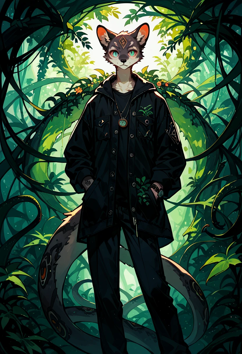 e621(best quality, high resolution, ultra-detailed)silhouett(kemono, furry anthro)holding striking pocket watch, surrounded by flowers, snakes and darkness, illustrative rendering, intricate details, mysterious atmosphere, vibrant colors, dynamic lighting , Gothic style,