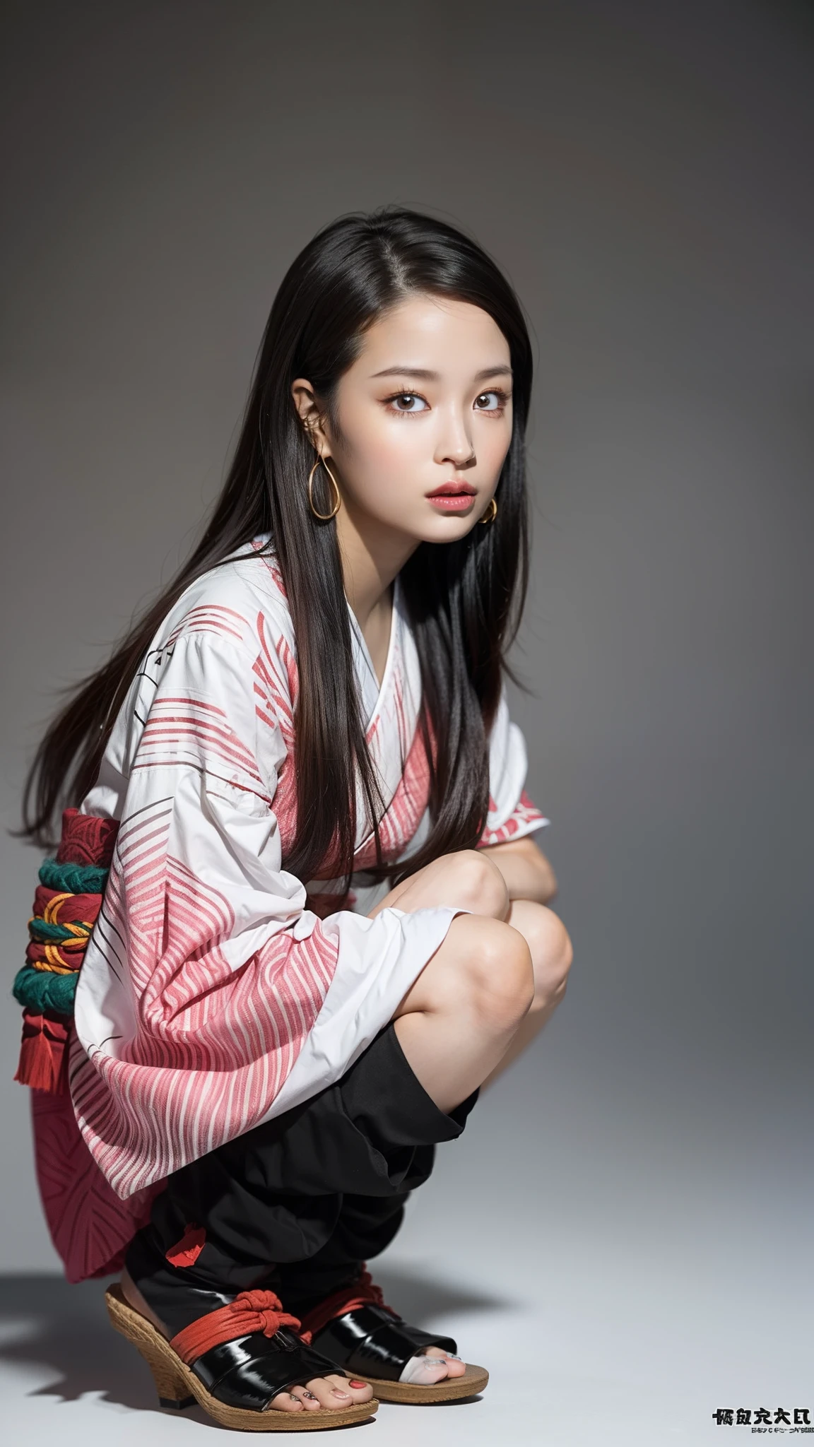 Female, (), (Very cute face), Moist skin, (Pink and bright eyes), (Full body: 1.4),
BREAK,
(Very beautiful warrior: 1.3), (Kicking: 1.3),
BREAK,
Earrings, Short length, (Black grass tattoo on body: 1.3), (Full body: 1.4),
BREAK,
(Cute kimono: 1.2), (Black haori: 1.2),
BREAK,
(Super long hair), (Light gray hair: 1.2), (Gradient hair: 1.3), (Red tips: 1.3),
BREAK,
(Realistic: 1.3), Masterpiece, Perfect lighting, (Ultra high resolution), (8K), (Highly detailed: 1.4), (Full body: 1.4), (Symmetrical: 1.2), (One shot),
BREAK,
(Japanese city: 1.2),
BREAK,
(Demon Slayer: 1.4), (Hirose Suzu: 1.3), (Kamado Nezuko),