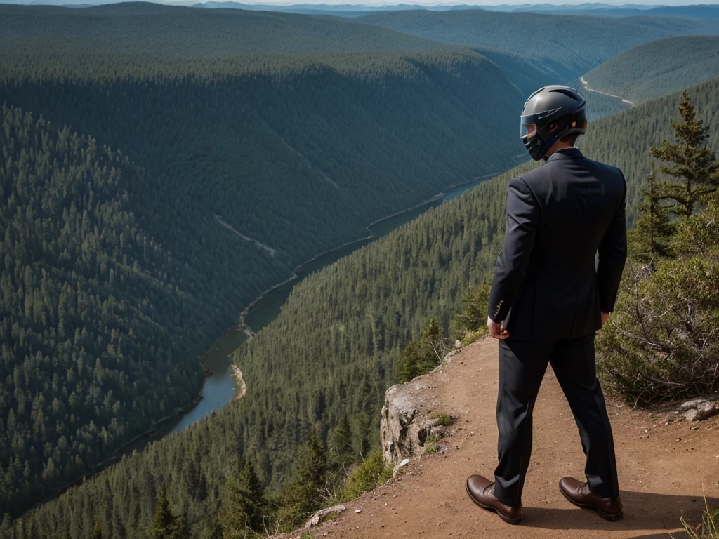 A Luxury Sales Suit man wearing a black rider full-face helmet overlooking wilderness,full body,standard rider black full face helmet,back view of the man, background is a wilderness,a man overlooking wilderness,a man overlooking wilderness,a man overlooking wilderness,a man overlooking wilderness,a man overlooking wilderness,full body,full body,full body,full body,with black rider full-face helmet,with black rider full-face helmet,with black rider full-face helmet,wearing black rider full-face helmet,wearing black full-face helmet,wearing black full-face helmet,overlooking wilderness,overlooking wilderness,Back view,Back view,Back view,Back view,Draw people small,Draw people small,Spectacular views,Spectacular views,Spectacular views,lonely man,lonely man,a black full-face helmet,a black full-face,A Luxury Sales Suit man,with Luxury Sales Suit