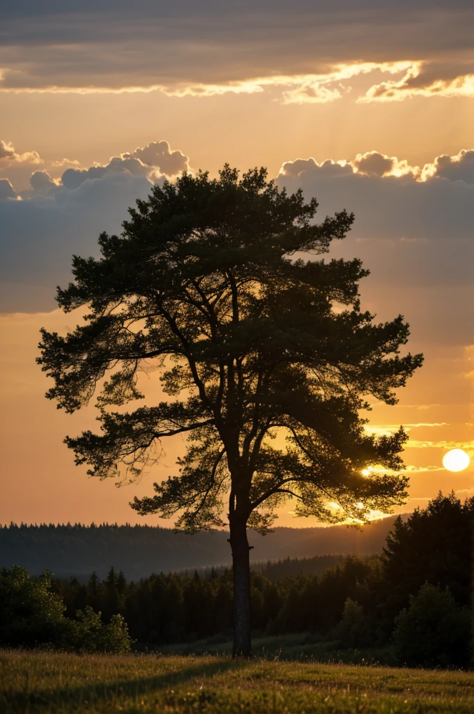 Une forêt humide avec un beau coucher du soleil 