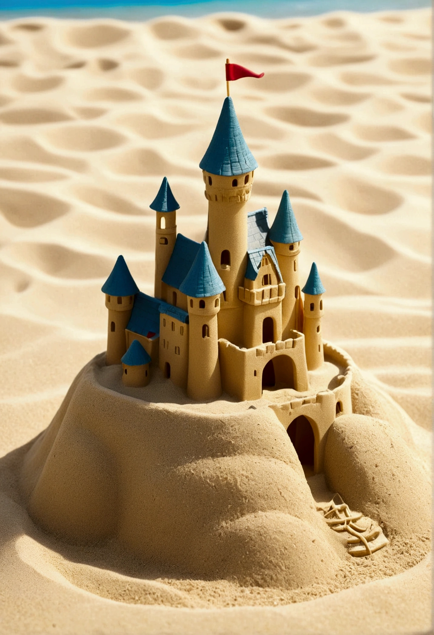 Ghibli Summer Beach Playing in the sand Small sand castle