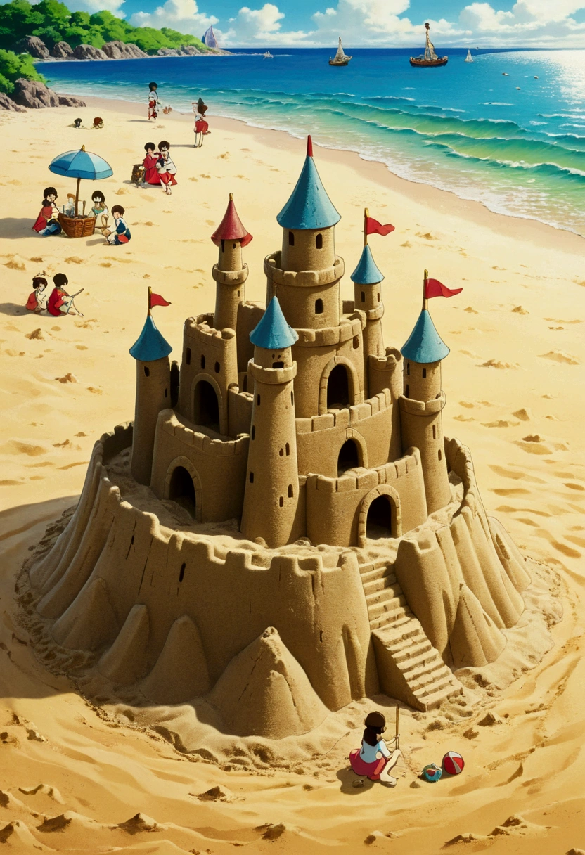 Ghibli Summer Beach Playing in the sand Small sand castle