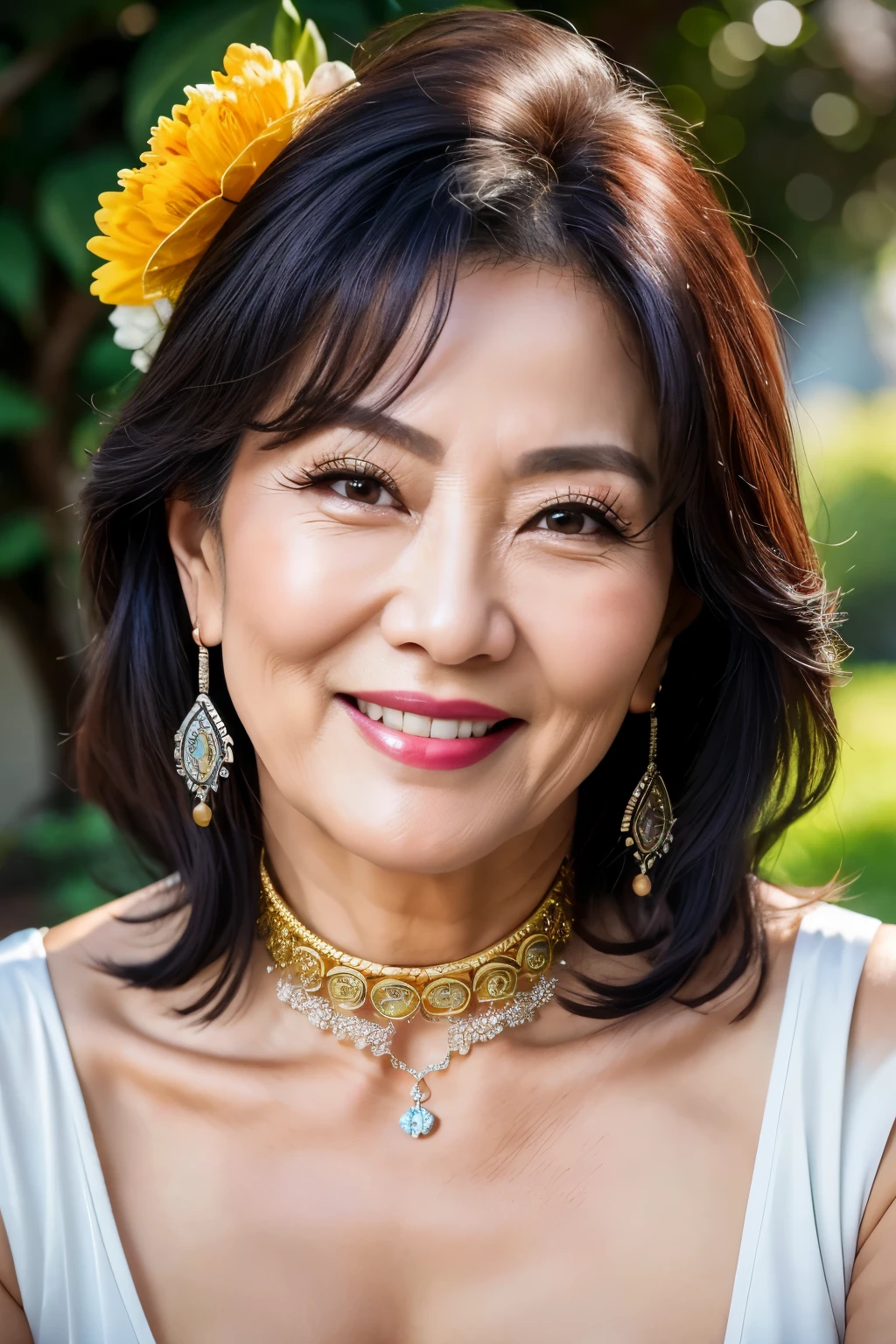 75 years old Mom MILF Korean, Lady large earring Big choker navel piercing decoration A bracelet Silver Hair realisitic Gorgeous Madame Beautiful Mature Woman sexy Smile Gentle woman navel piercing 4K High quality タートルネック ラテックススーツ