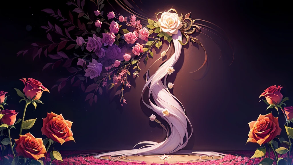 there is a pink Rose with a starburst in the background, melanchonic Rose soft light, Magic Flower, Rose background, Background artwork, Shiny delicate flowers, Beautiful anime, pink Rose, 🌺 society, Magic Background, Glowing Flower, Rose, 
