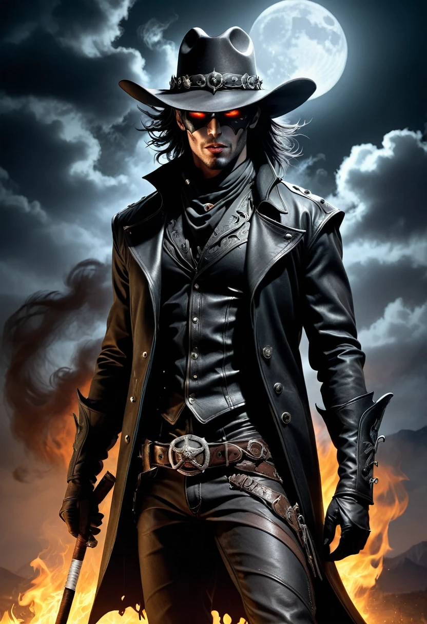 Western Cowboy Demon Hunter,Dark Wind,Gothic,Night,cigarette,Fire