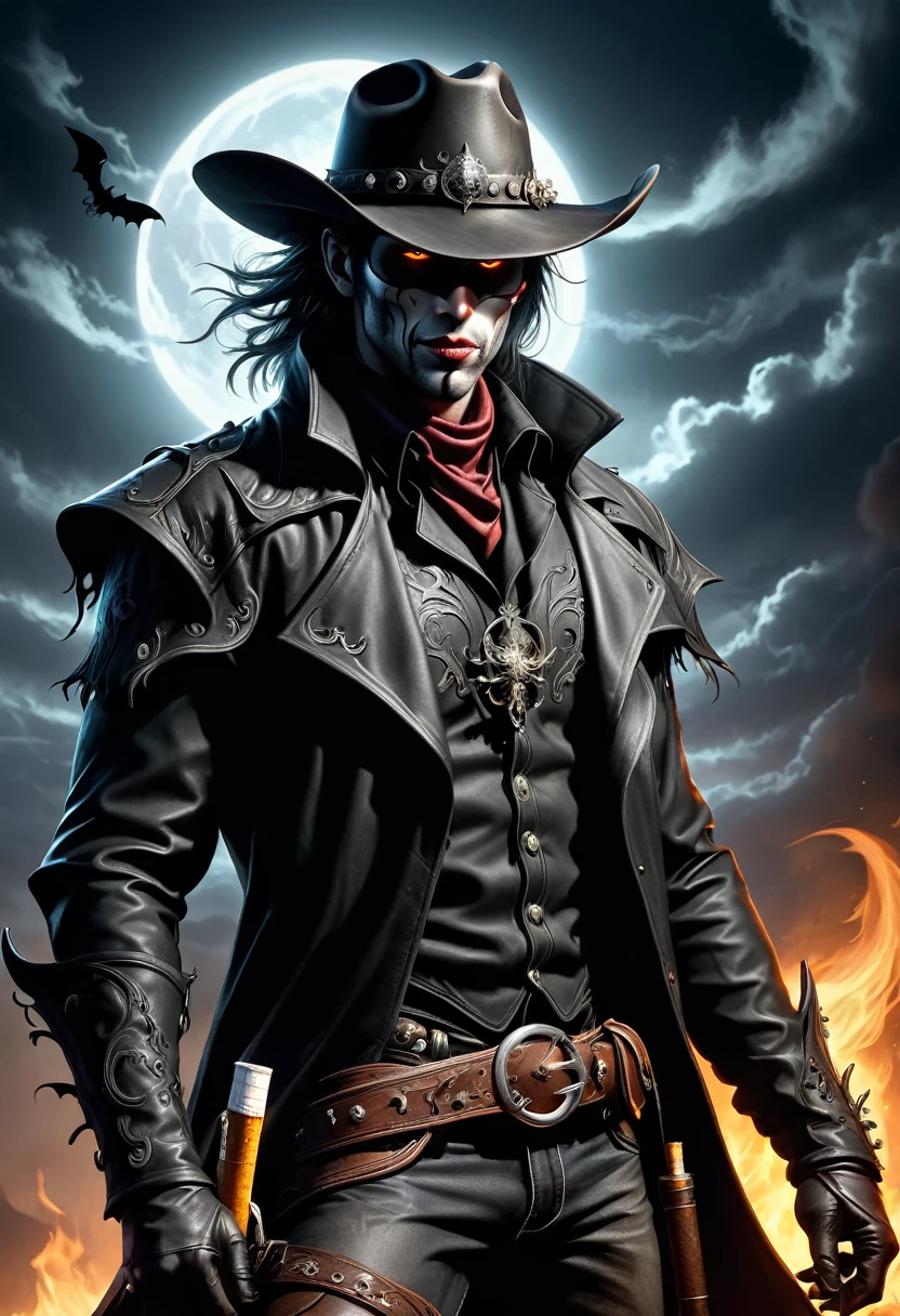 Western Cowboy Demon Hunter,Dark Wind,Gothic,Night,cigarette,Fire