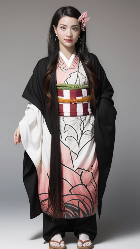 Female, (16 years old), (Very cute face), Moisturized skin, (Pink and bright eyes), (Full body: 1.4),
BREAK,
(Kicking: 1.3),
BREAK,
Earrings, Short length, (Black grass tattoo on body: 1.3),
BREAK,
(Cute kimono: 1.2), (Black haori: 1.2),
BREAK,
(Super long hair), (Light gradient hair: 1.3), (Red tips: 1.3),
BREAK,
(Realistic: 1.3), (Ultra high resolution), (Very detailed: 1.4), (Full body: 1.4), (Symmetrical: 1.2), (One shot),
BREAK,
(Japanese city: 1.2),
BREAK,
(Demon Slayer: 1.4), (Hirose Suzu: 1.3), (Kamado Nezuko),