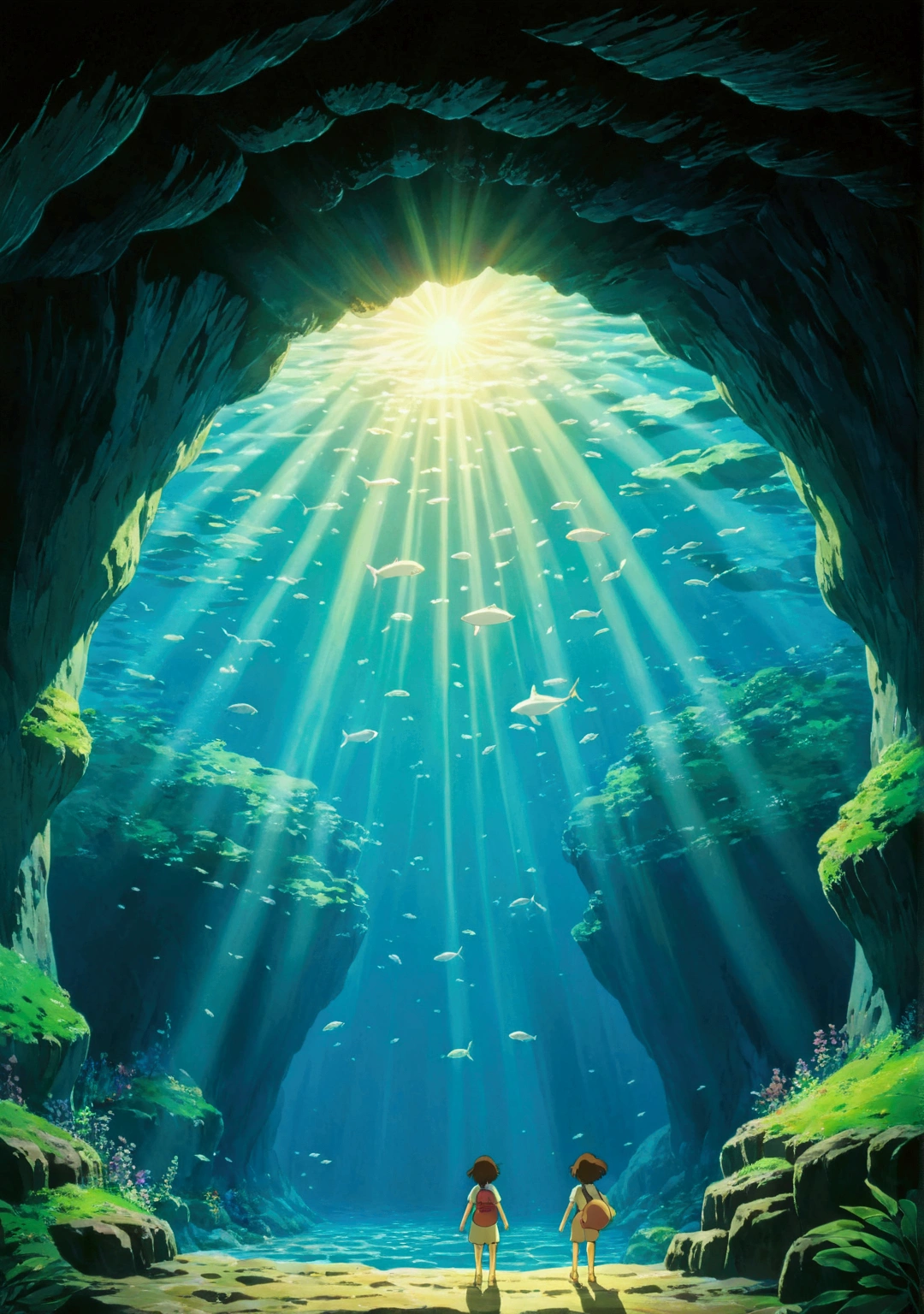 Ghibli　summer　Ocean　cave　Light