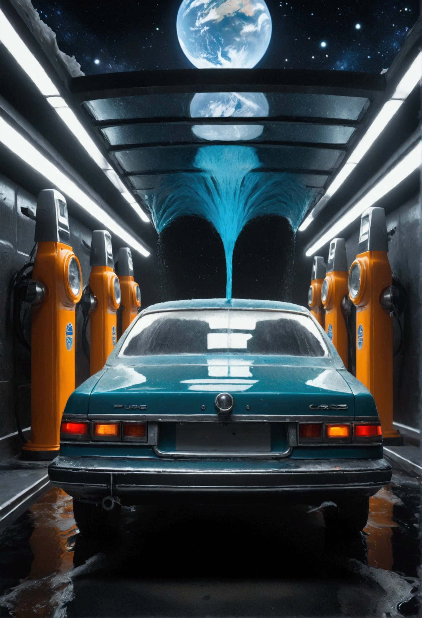 Fururistic carwash in space