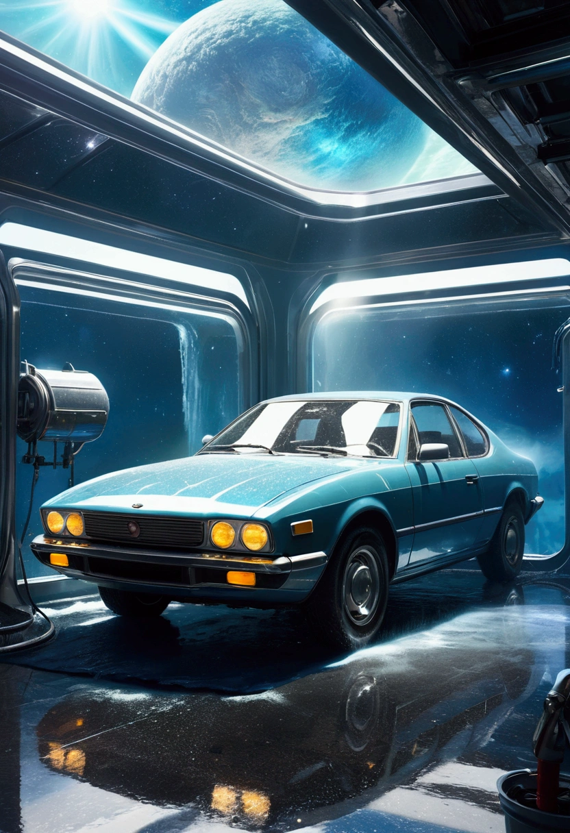 Fururistic carwash in space
