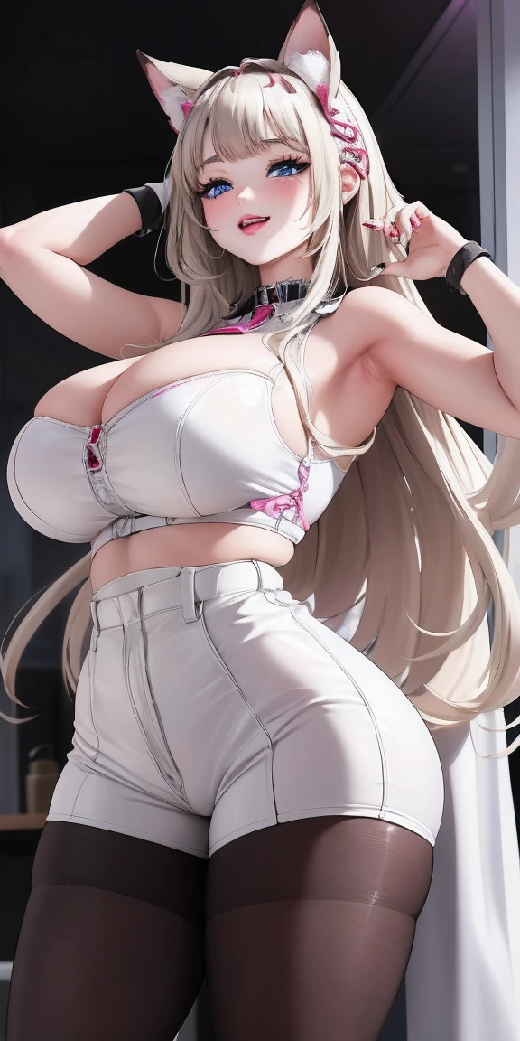 beautiful, breathtaking mature fox-woman, large, sagging breasts, light black hair with white streaks, earrings, (short shorts, superiority, naughty, thick thighs, with a sexy neckline: 1.1), (micro shorts: 1.1), ((masterpiece, best quality; 1.3)), ultra detailed, 8k unity wallpapers, CG, ray tracing, illustration, colorful, cinematic shadow, extremely detailed and beautiful background, vhd, VRay Shading, RT)), (slutty face: 1.2), mischievous smile, (large saggy breasts), wide hips, big ass, flirting with the viewer, facing the viewer, facial blush, standing in front, cute sexy pose, cowboy shot, on home porch, night, bright, bright light, ultra detailed, scenic, atmospheric, bimbo, big lips, detailed face and eyes, tilt headshot, intimacy, medium shot, thigh height, from below, gyaru, hair clip, ((wearring white sheer pantyhose)), long legs, long thighs, wide thighs, wide seductive pelvis, wide seductive ass, huge massive ass, seductive mature sex body, (((missionary fuck pose, missionary sex on bathroom)))