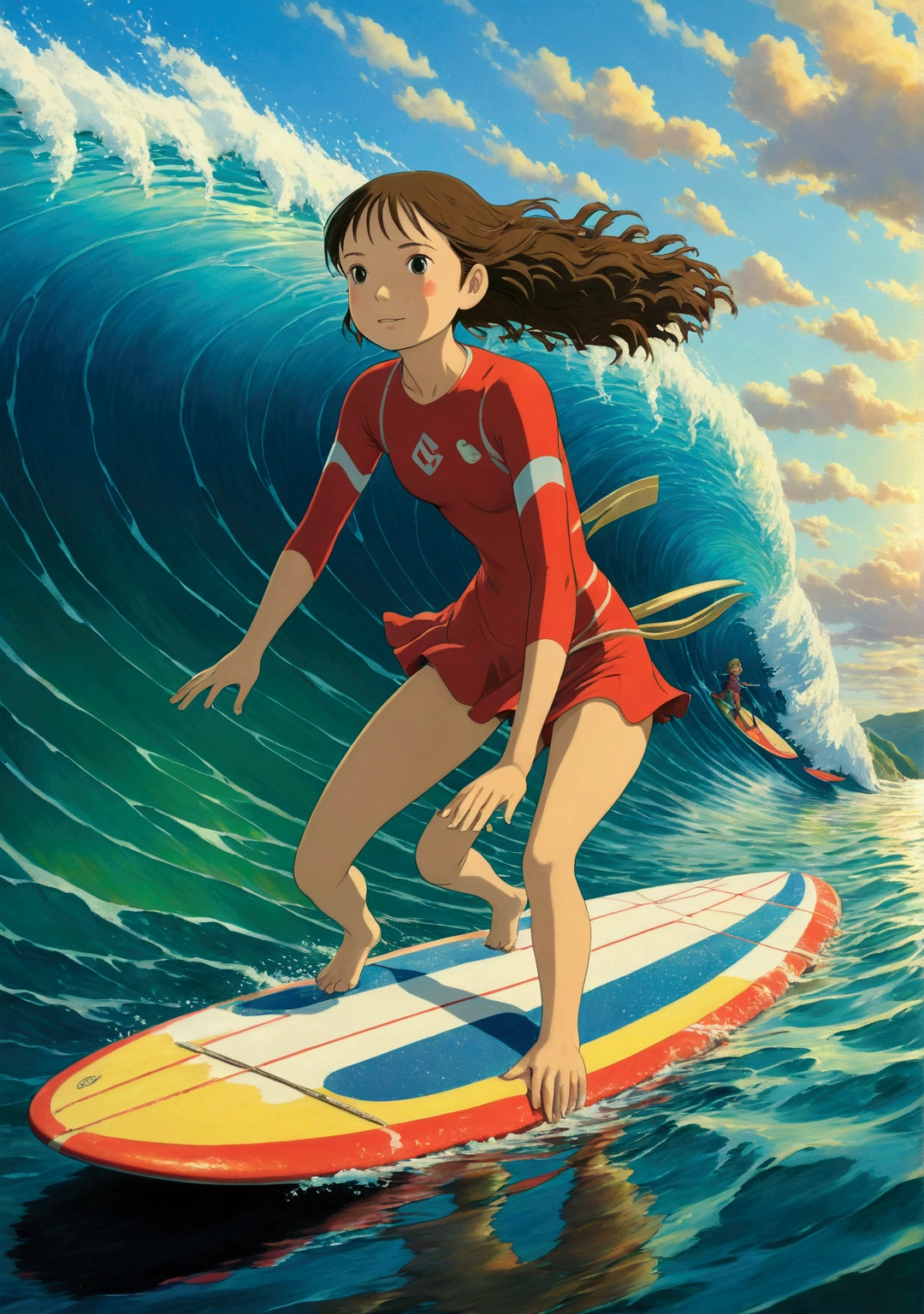 Ghibli　 Ocean　surfing　girl