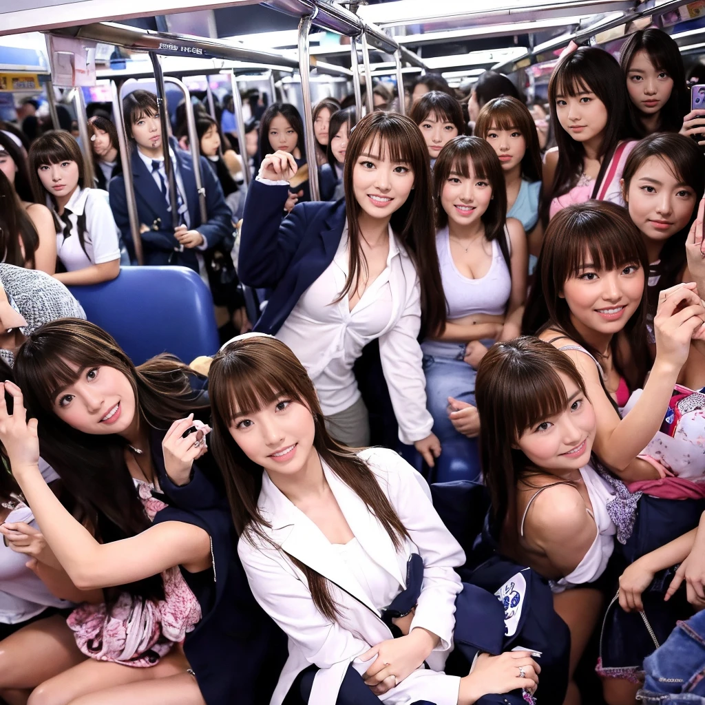 Ultra HD、Realisticな、Crowded train only for high school girls　Japanese schoolgirl　Angle from below　Group photo　5000 High School Girls　Surrounded by many high school girls　Being looked down upon by many high school girls　A lot of high school girls are wrestling　One is being attacked by a large group of high school girls.　Thousands of female students,10,000 High School Girls、Thousands of female students are watching us、Ultra-detailed、Realistic、Crowded train full of high school girls、Lots of schoolgirls in blazers、full house、Tens of thousands of female students　Being looked down upon by everyone