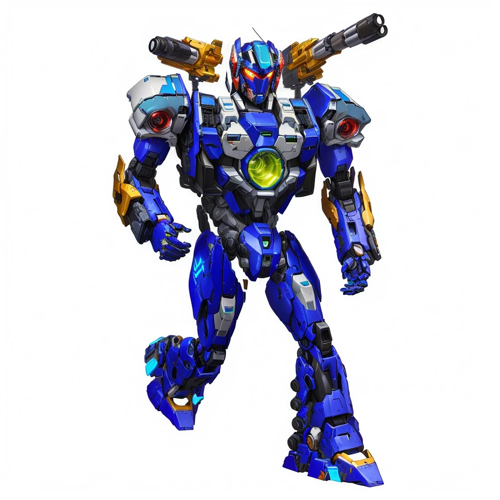 a close up of a robot with a gun in his hand, tremendous mecha robot, seapunk mecha, mecha suit, greek god in mecha style, comic book style battlemech, full body mech, cool mecha style, colorful muscular robot, cyber mech, mecha inspired, mecha warrior, anime robotic mixed with organic, mecha