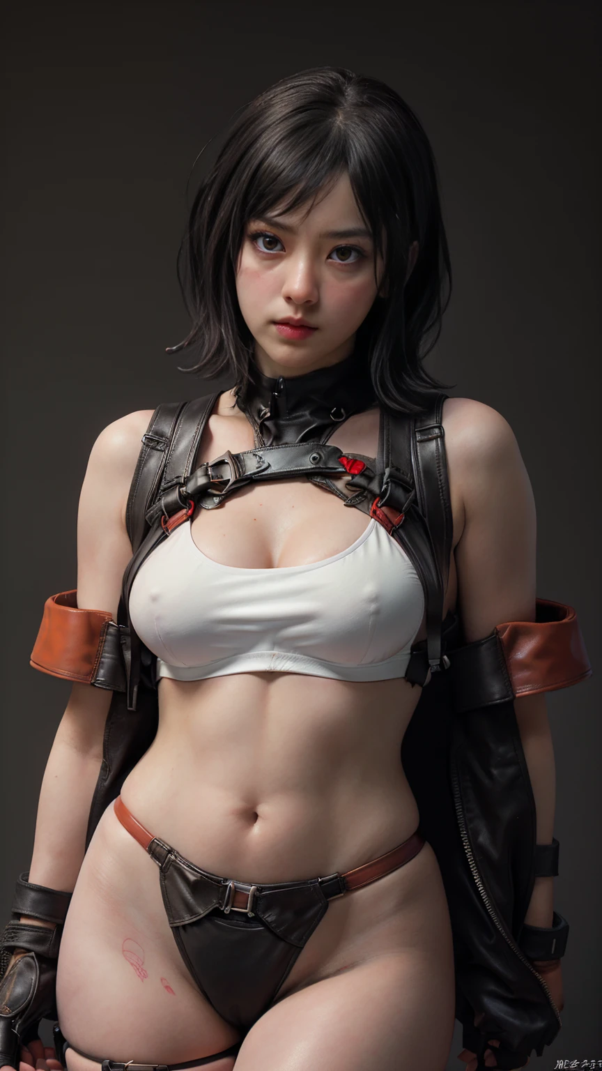 "((Highest quality,16K,High resolution,masterpiece:1.6)),Very detailedな,Very detailed,(Realistic,photoRealistic,photo-Realistic:1.37),  (Huge and stunning goddess shot, Very hot and sexy,((short hair)), Great beauty, Perfect balance, Beautiful body,（ Red and black cyberpunk costume:1.5),  ((White skin:1.5)), Slim body beauty: 1.4),there is a woman in a red bikini and black leather Harness,Wear professional clothing and protective equipment, I rode a lot, Harnesses and garters, Wearing a sexy crop top, Funny costumes, Post-apocalyptic atmosphere, Very sexy devil costume, Cyberpunk Angry Gorgeous Goddess, skintight red leather armor, Harness, Soft indirect lighting in the studio,((Delicate artwork on a dark grey background))、((A beautiful figure that stands out against a dark background))、

