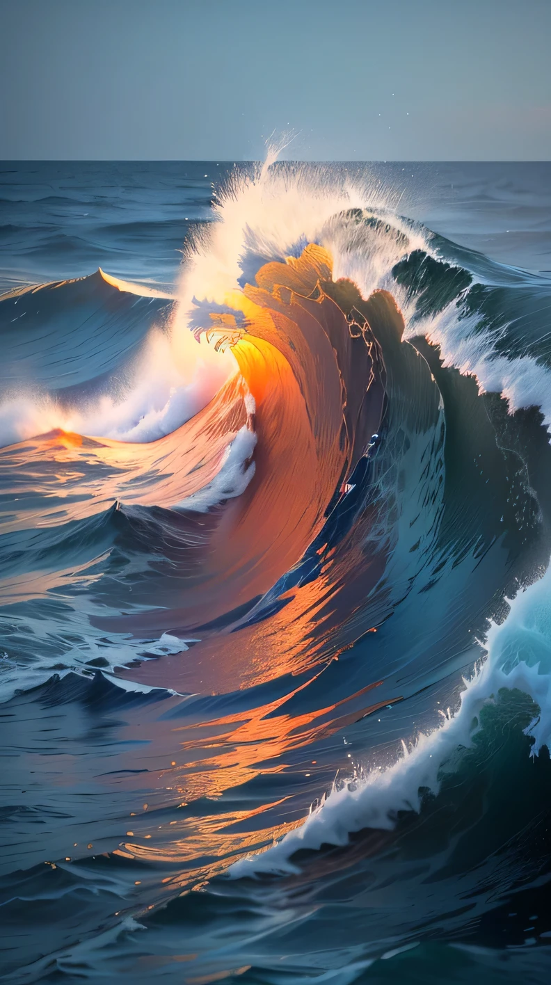 Arav waves in the ocean glow bright orange, Mark Adams, Breathtaking Waves, Burning Ocean, Amazing Waves, rising from the ocean, Waves, Canvas Ocean Fire, fire and water, Stunning photography, Beautiful Waves in the Ocean, By Jason A. Angel, Tall backlit waves, Orange flame/Blue Ice Duality!, Wave breaking