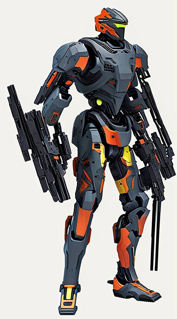 Close-up of man holding gun and helmet, mechanized art concept, Combat armor clothes, Mecha suit, anime mech armor, Wearing tech clothing and armor, Expert High Detail Concept Art, Detailed full body concept art, full body Mecha suit, 