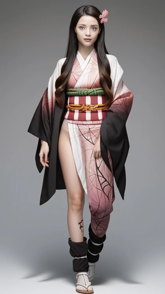 Female, moisturized skin, (pink and bright eyes), (full body: 1.4),
BREAK,
(kicking: 1.3),
BREAK,
(black grass tattoo on body: 1.3),
BREAK,
(cute kimono: 1.2), (black haori: 1.2),
BREAK,
(super long hair), (light gradient hair: 1.3), (red tips: 1.3),
BREAK,
(realistic: 1.3), (super high resolution), (highly detailed: 1.4), (full body: 1.4), (symmetrical: 1.2), (one shot),
BREAK,
(Japanese city: 1.2),
BREAK,
(Demon Slayer: 1.4), (Hirose Suzu: 1.3), (Kamado Nezuko),