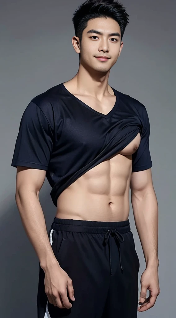 1ชายชาวเอเชียI have hair on my chest.. Aarav, who had black hair and body hair, stood and smiled., (Wear a navy T-shirt.), ปากrealistic สวยงาม, hairy person, Inspiration from Yan Juncheng, photorealistic!!!!!!! art style, smooth. digital photography, realistic. Cheng Yi, I have hair on my chest..,Inspiration from Russell, Dong Jun Lu has chest hair.., #2 Digital Photos Forever, art styleสมจริง, # 1 Digital Photo Forever, Inspiration from Zhang Han, Special eye details,Special eyebrow details. ภาพถ่ายrealistic