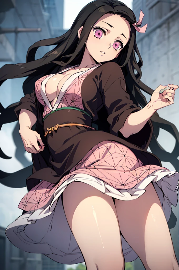 (masterpiece:1.3), (best quality:1.1), (8k, ultra detailed, ultra high res:1.2), ((anime style)), detail perfect 5 fingers, perfect anatomy, 
1girl,
kamado nezuko, 
BREAK long hair, wavy hair, forehead
black hair, 
pink eyes, 
ribbon, 
small breasts,  
Swimwear