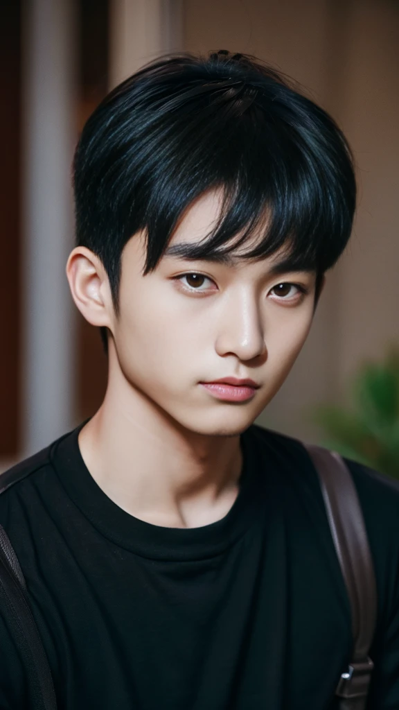 Asian alpha male wearing a black shirt looking at the camera, Shin Jinying, Kim Do-young, Paint Ulzzang, Shen Quanrui, korean men, Shin Jin Young's Aesthetics, faceเกาหลีที่น่ารัก, handsome young man'face, Jaeyong Nam, beautiful eyes、Kim Taejoon, Hyungtae, Inspiration from Jong Suk Lee, Avatar, Korean artist, Jung Jae Hyo