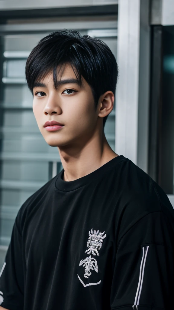 Asian alpha male wearing a black shirt looking at the camera, Shin Jinying, Kim Do-young, Paint Ulzzang, Shen Quanrui, korean men, Shin Jin Young's Aesthetics, faceเกาหลีที่น่ารัก, handsome young man'face, Jaeyong Nam, beautiful eyes、Kim Taejoon, Hyungtae, Inspiration from Jong Suk Lee, Avatar, Korean artist, Jung Jae Hyo