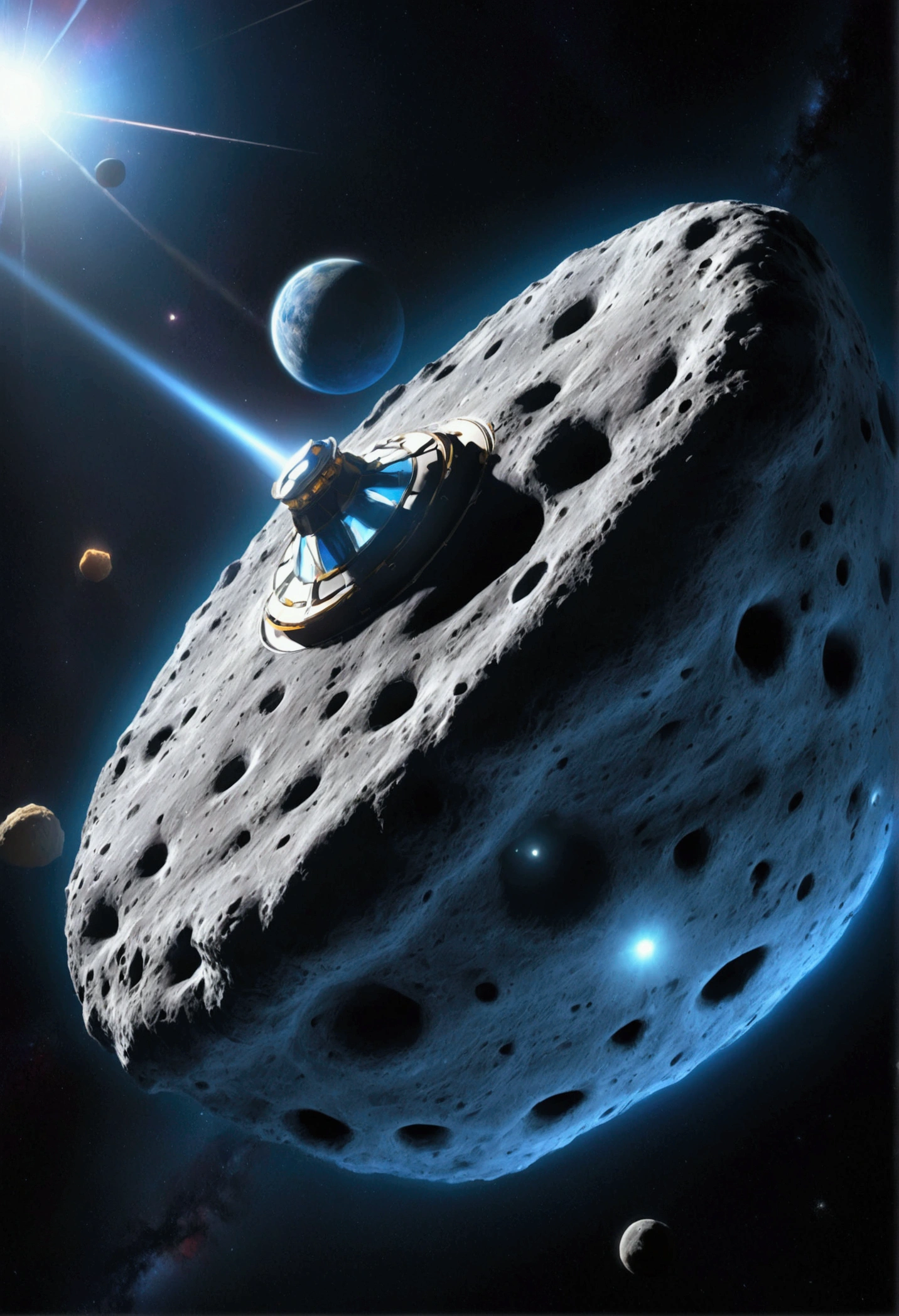 Fururistic asteroid carwash in space