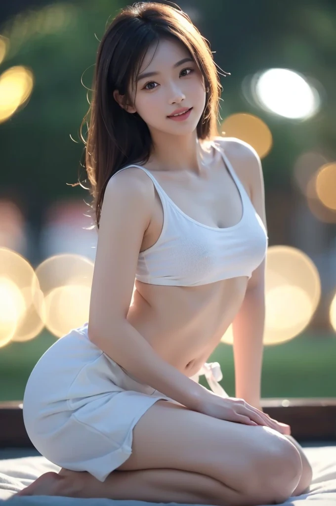1 Girl, Smile, (((Small Breasts))), (((Bokeh))),Depth of Field, Cute face, Looking at the audience, masterpiece, Model shooting style, cleveage, Full body portrait, Sexy pose, ((8K, RAW photos, best quality, masterpiece), High-detail RAW color photos Professional photos, (Practical, Photo Realism:1. 37), (best quality), (Best shadow), (Best Illustration), Ultra-high resolution, Highly detailed CG unified 8K wallpaper, Physically Based Rendering, light),