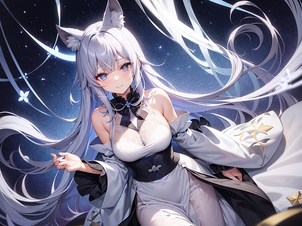 Appearance:
hair: 長くて青いhair、It has silver highlights、Eyes that shine like moonlight: Deep purple, star-studded eyes: Pale blue-white in color、Slightly shiny clothing: An elegant and slightly sexy dress、Chiffon and lace material、Embroidered constellation design。Moon and star motif accessory body type: Height 155 cm、Weight 45 kg、Slim and elegant personality:
Nojaろり風: In a childish tone、Cute ending「Noja」Uses yandere elements: Deep affection and possessiveness、のすのすけ様に対する強い執着と過保護な一面がある
expression・ポーズ:
expression: A loving gaze and a slightly sad smile: An elegant and slightly modest pose。Though he looks worried、The background is designed to give a somewhat attractive impression.:
place: 自然豊かなplace、Beautiful scenery with stars shining in the night sky。Relaxing in the moonlight style:
Color Palette: Calm blue and purple、Silver、Pale white etc.、Fantastic and mysterious color atmosphere: Mysterious yet、It gives a sense of deep love and a little anxiety.、Fantastic atmosphere