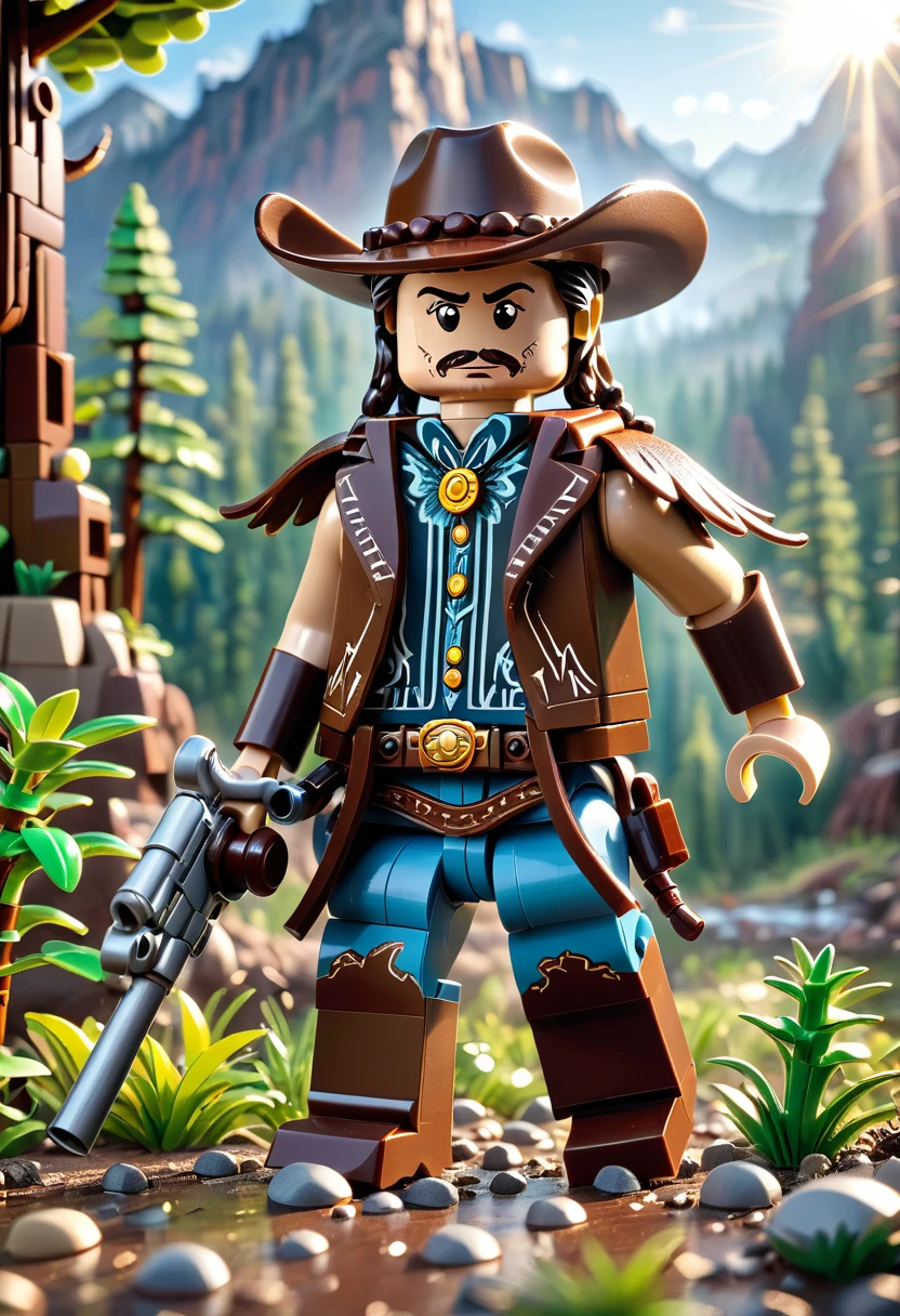 best quality, very good, 16K, ridiculous, Very detailed, Western Cowboy，Made of Lego, （（wilderness））（（A masterpiece full of fantasy elements）））， （（best quality））， （（Intricate details））（8K）