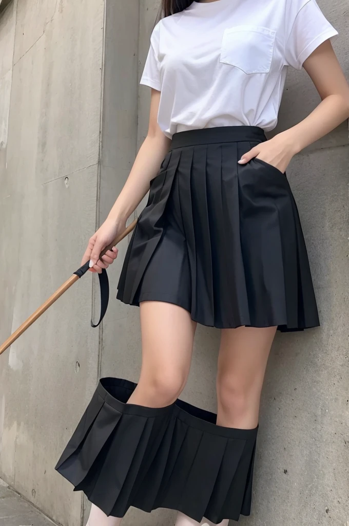 Black pleated skirt　Stick your hand in the pocket