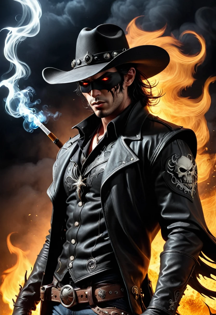 Western Cowboy Demon Hunter,Dark Wind,Gothic,Night,cigarette,Fire,explode