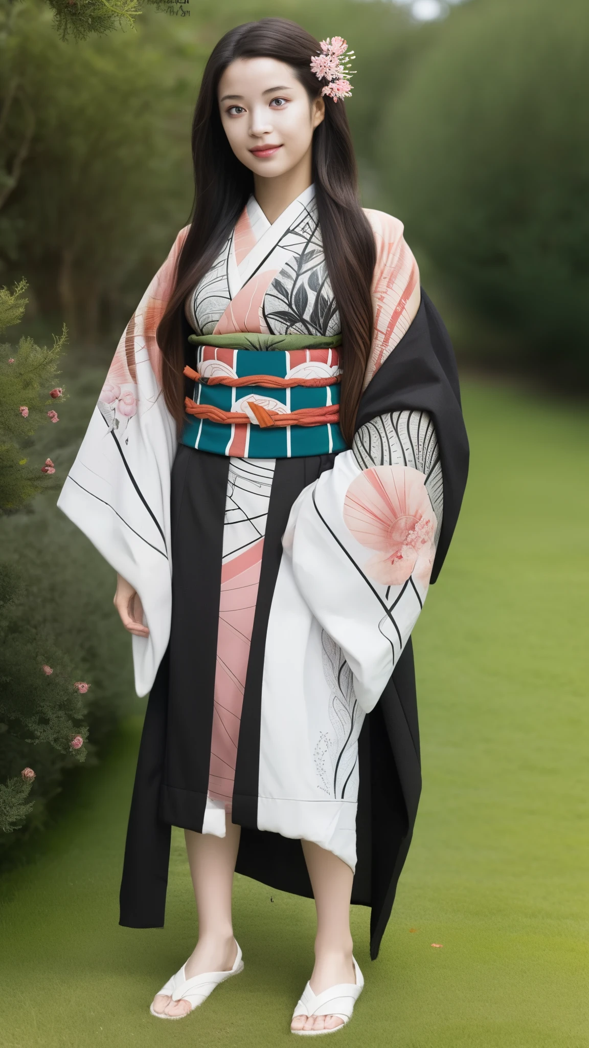 Female, moisturized skin, (pink and bright eyes), (full body: 1.4),
BREAK,
(kicking: 1.3),
BREAK,
(black grass tattoo on body: 1.3),
BREAK,
(cute kimono: 1.2), (black haori: 1.2),
BREAK,
(super long hair), (light gradient hair: 1.3), (red tips: 1.3),
BREAK,
(realistic: 1.3), (super high resolution), (highly detailed: 1.4), (full body: 1.4), (symmetrical: 1.2), (one shot),
BREAK,
(Japanese city: 1.2),
BREAK,
(Demon Slayer: 1.4), (Hirose Suzu: 1.3), (Kamado Nezuko),
