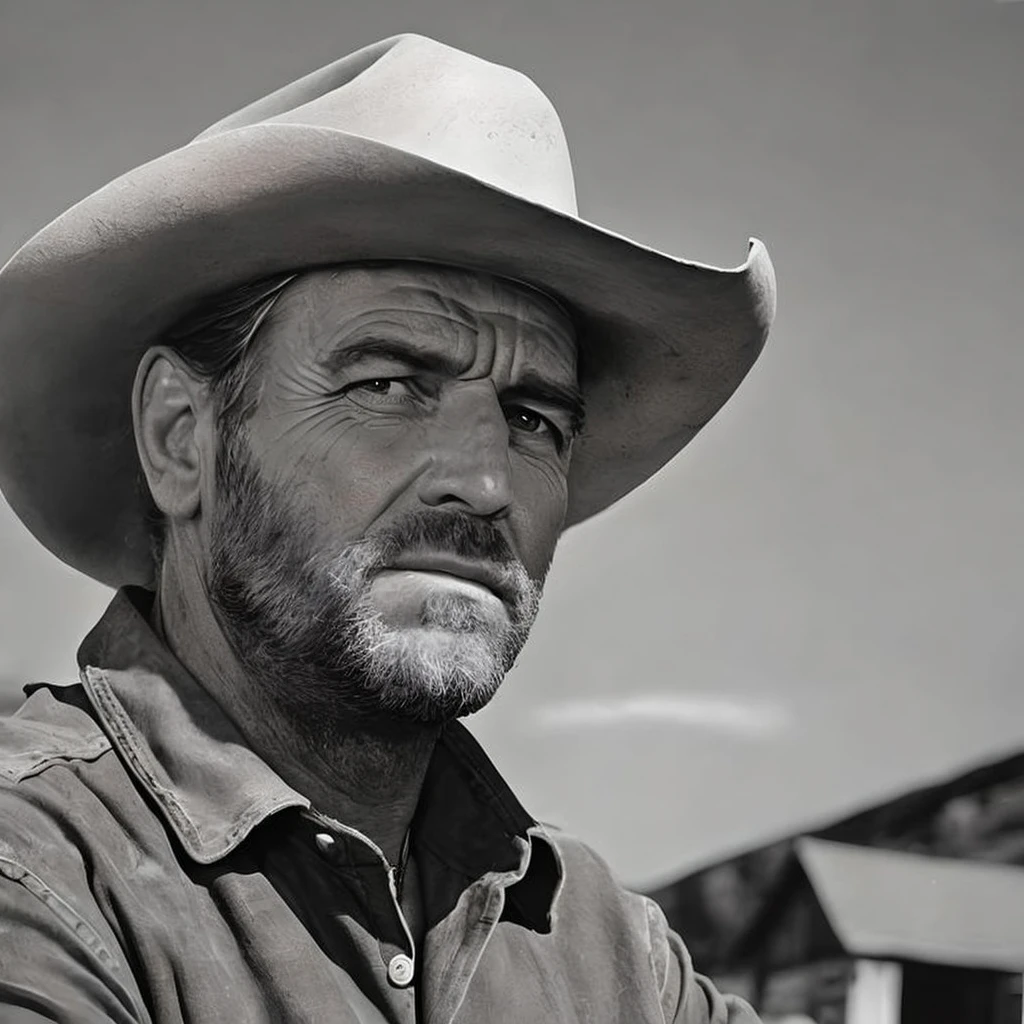 arafed man in a cowboy hat looking off to the side, cowboy portrait, portrait of a cowboy, cowboy portrait male, sean connery as big boss, sean connery, portrait of a rugged ranger, squinting at high noon, [ western film ], symmetry!! portrait of a cowboy, cowboy, eugene gottsnake, john wayne, jony ives