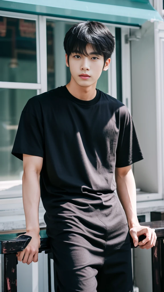 Asian alpha male wearing a black shirt looking at the camera, Shin Jinying, Kim Do-young, Paint Ulzzang, Shen Quanrui, korean men, Shin Jin Young's Aesthetics, faceเกาหลีที่น่ารัก, handsome young man'face, Jaeyong Nam, beautiful eyes、Kim Taejoon, Hyungtae, Inspiration from Jong Suk Lee, Avatar, Korean artist, Jung Jae Hyo ,smile