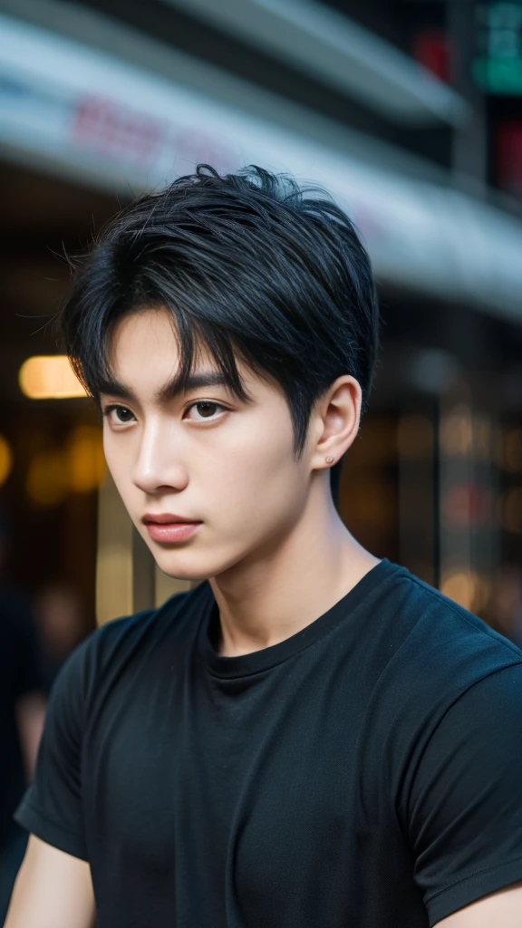 Asian alpha male wearing a black shirt looking at the camera, Shin Jinying, Kim Do-young, Paint Ulzzang, Shen Quanrui, korean men, Shin Jin Young's Aesthetics, faceเกาหลีที่น่ารัก, handsome young man'face, Jaeyong Nam, beautiful eyes、Kim Taejoon, Hyungtae, Inspiration from Jong Suk Lee, Avatar, Korean artist, Jung Jae Hyo ,smile