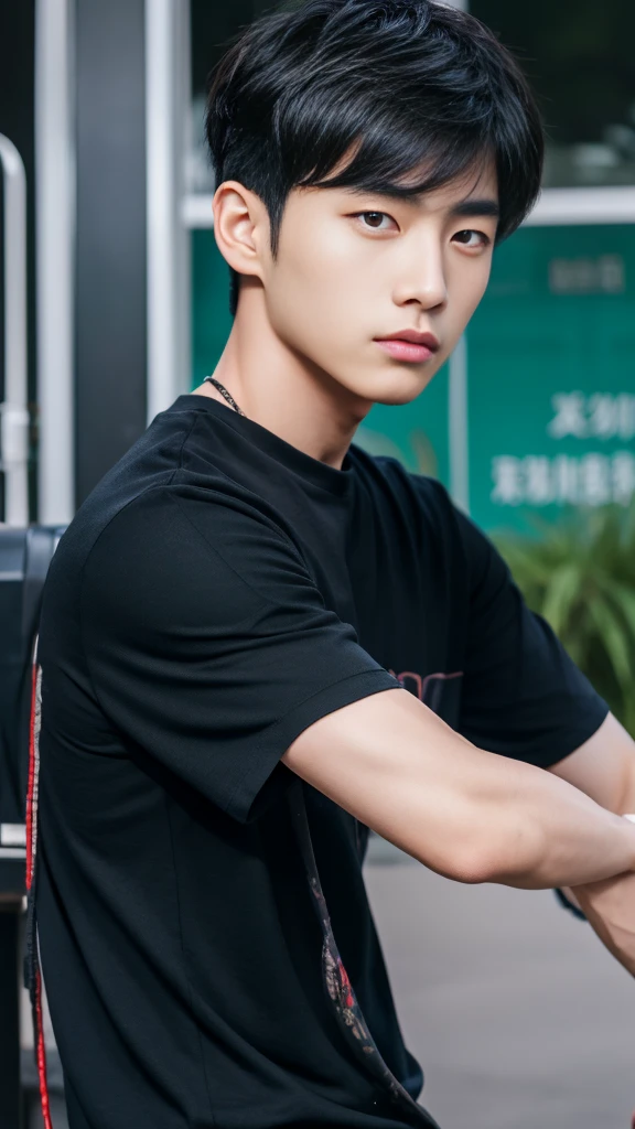 Asian alpha male wearing a black shirt looking at the camera, Shin Jinying, Kim Do-young, Paint Ulzzang, Shen Quanrui, korean men, Shin Jin Young's Aesthetics, faceเกาหลีที่น่ารัก, handsome young man'face, Jaeyong Nam, beautiful eyes、Kim Taejoon, Hyungtae, Inspiration from Jong Suk Lee, Avatar, Korean artist, Jung Jae Hyo ,smile