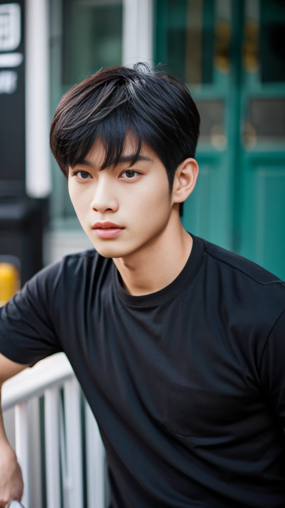 Asian alpha male wearing a black shirt looking at the camera, Shin Jinying, Kim Do-young, Paint Ulzzang, Shen Quanrui, korean men, Shin Jin Young&#39;s Aesthetics, faceเกาหลีที่น่ารัก, handsome young man&#39;face, Jaeyong Nam, beautiful eyes、Kim Taejoon, Hyungtae, Inspiration from Jong Suk Lee, Avatar, Korean artist, Jung Jae Hyo  ,smile