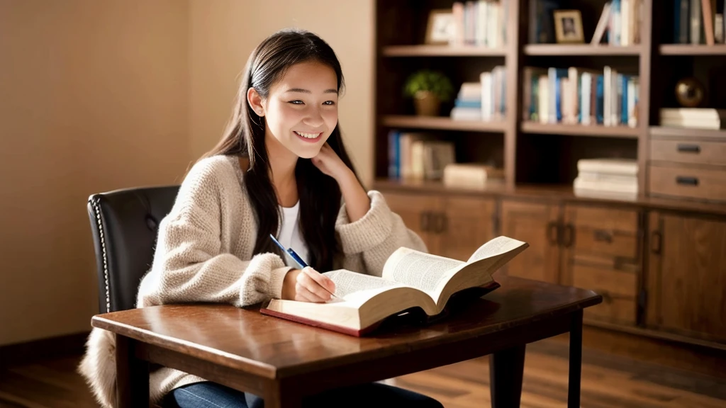 A young woman sitting in a chair studying the Bible、Study、high resolution