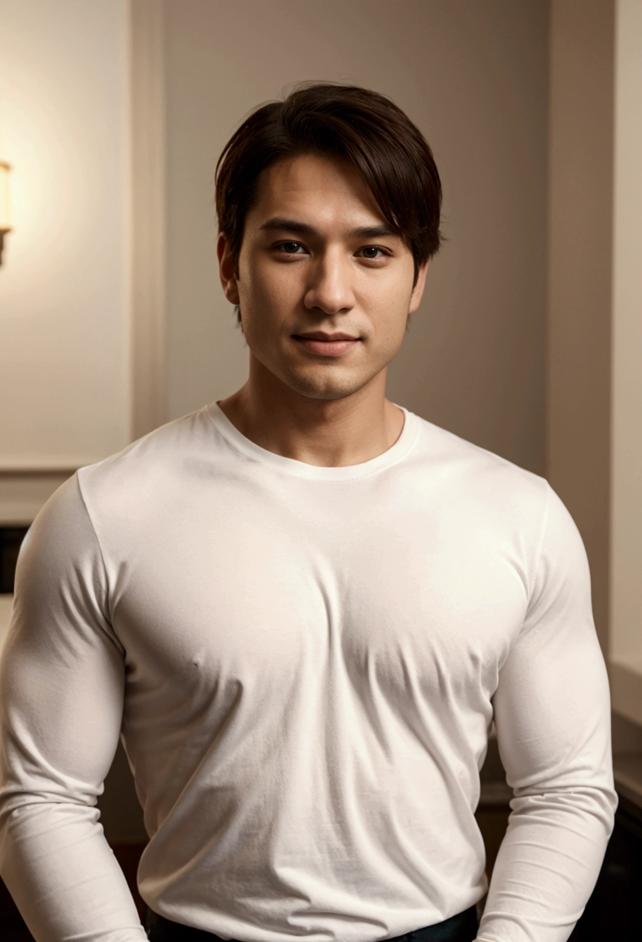 1man,
a 30 y.o muscular male wearing long-sleeve white shirt and he his YouTuber he his saying something people look like smile face
soft lighting, his face have sexy bread
masterpiece, best quality, 8k uhd, dslr, film grain, Fujifilm XT3 photorealistic painting art by midjourney and greg rutkowski