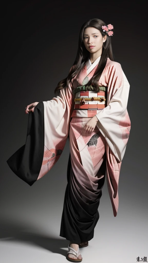 Female, moisturized skin, (pink and bright eyes), (full body: 1.4),
BREAK,
(kicking: 1.3),
BREAK,
(black grass tattoo on body: 1.3),
BREAK,
(cute kimono: 1.2), (black haori: 1.2),
BREAK,
(super long hair), (light gradient hair: 1.3), (red tips: 1.3),
BREAK,
(realistic: 1.3), (super high resolution), (highly detailed: 1.4), (full body: 1.4), (symmetrical: 1.2), (one shot),
BREAK,
(Japanese city: 1.2),
BREAK,
(Demon Slayer: 1.4), (Hirose Suzu: 1.3), (Kamado Nezuko),