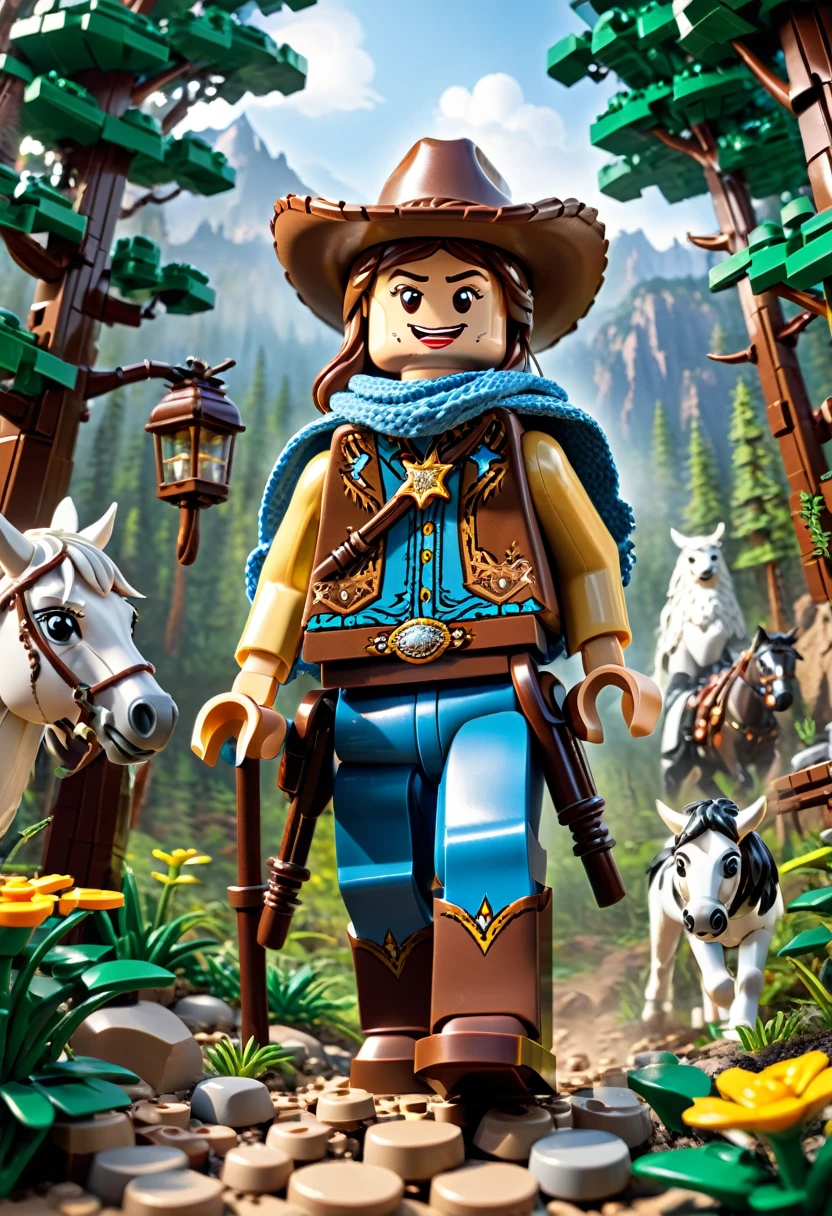 best quality, very good, 16K, ridiculous, Very detailed, Western Cowboy，Made of Lego, （（wilderness））（（A masterpiece full of fantasy elements）））， （（best quality））， （（Intricate details））（8K）